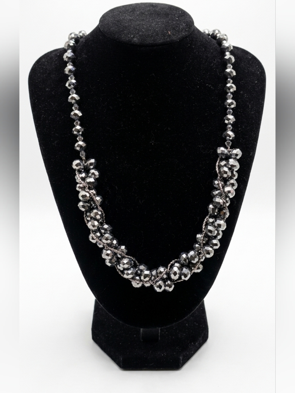 ​🔹(3for$20)🔹 Hematite Gunmetal Faceted Bead Cluster Statement Necklace -